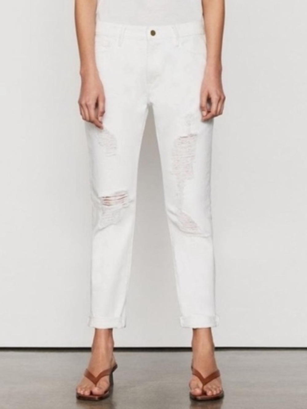 Frame Le Garcon Distressed Boyfriend Jean Rumpled Blanc Rips | 29